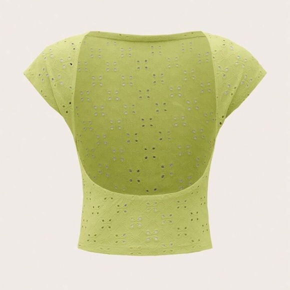 NWOT Green Y2K Solid Eyelet Embroidery Backless Crop top bikini cover up - Picture 2 of 5